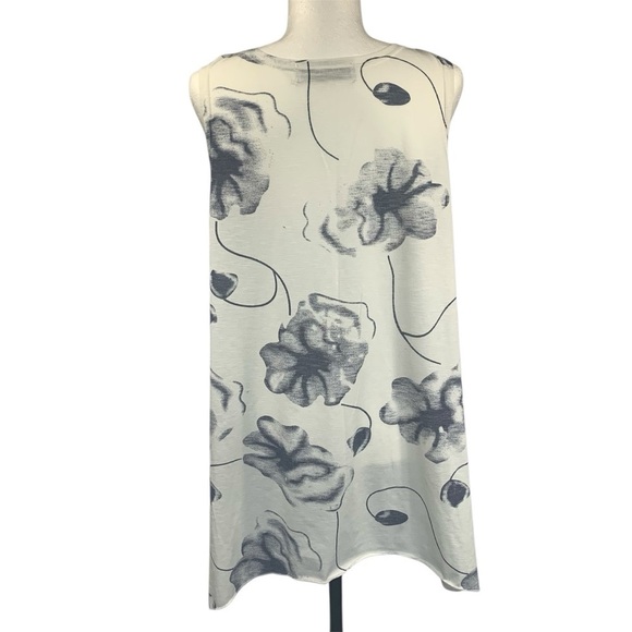Tunic Tank Top Decorative Rings Y2K Bold Floral Print Off White Dusty Blue M/L - Picture 7 of 12